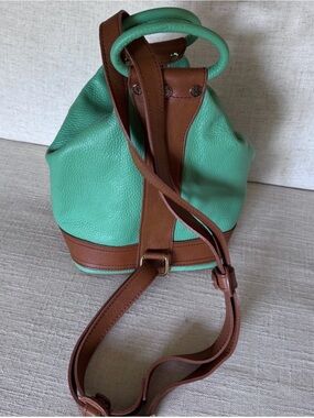 Valentina Two-Tone Green and Brown Leather Bucket Backpack